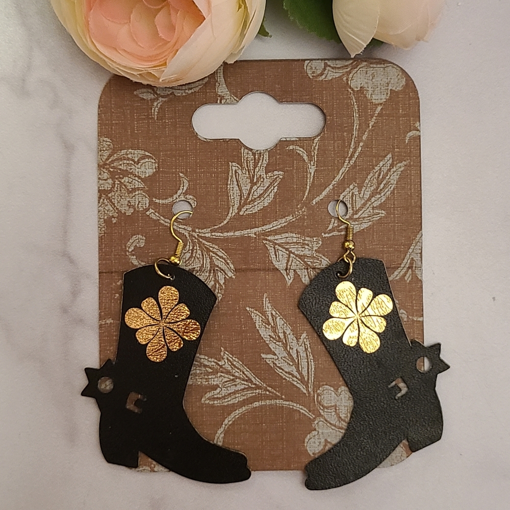 Handcrafted leather cowgirl boot earrings. 2"